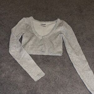 Garage Heather Gray Ribbed Long Sleeve Cropped Top